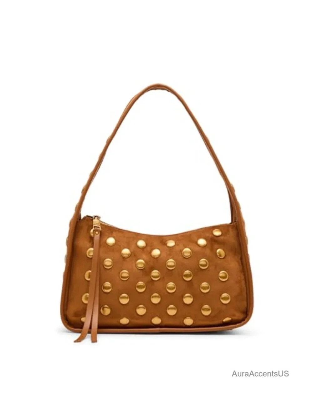 Studded Hobo Shoulder Bag Gold Hardware Zipper